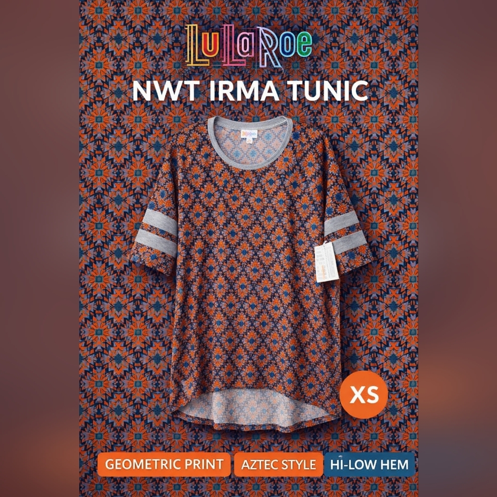 LuLaRoe Irma Tunic Geometric Aztec Print Hi-Low Top NWT Extra Small